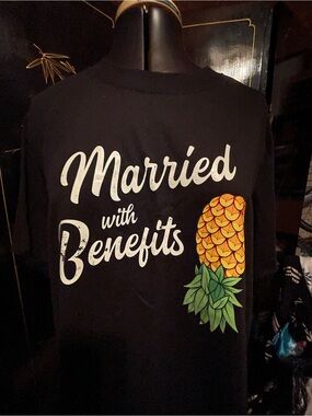 New Married With Benefits Graphic Tee - Black with Pineapple Print
